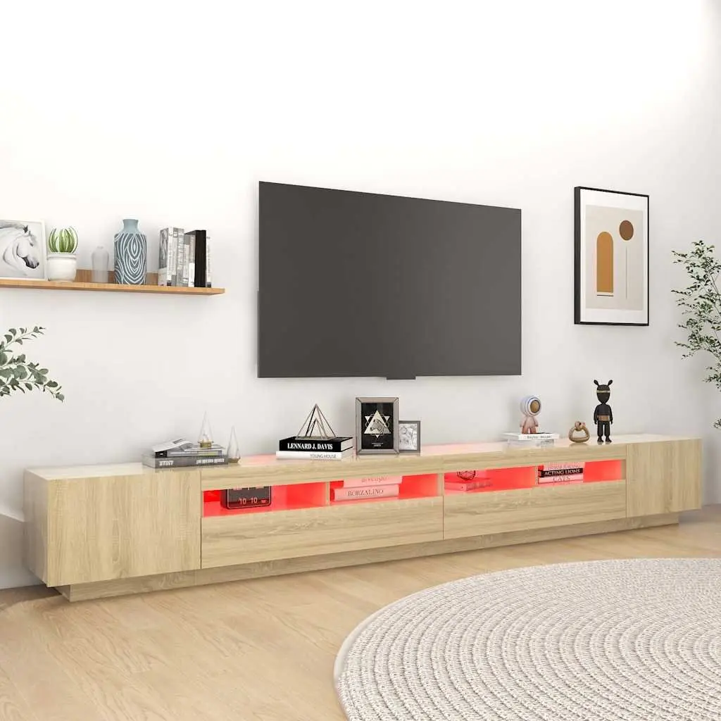 TV Cabinet with RGB LED Lights Brown Wood Media Storage Unit 300x35x40cm