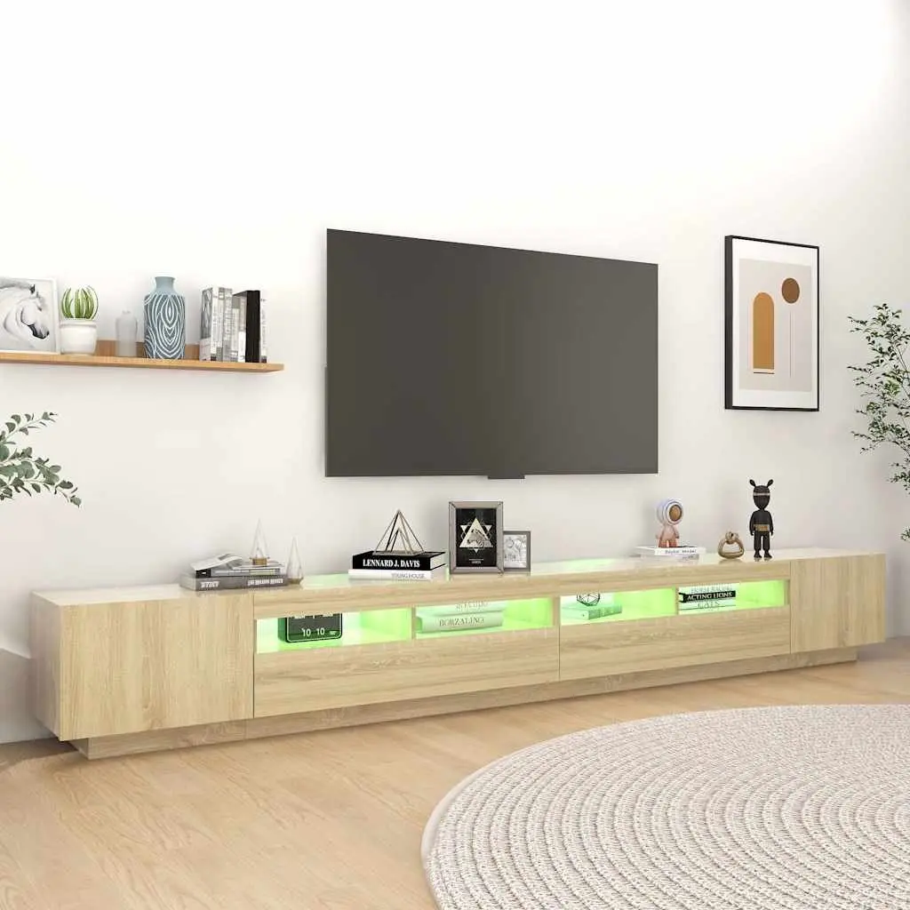 TV Cabinet with RGB LED Lights Brown Wood Media Storage Unit 300x35x40cm