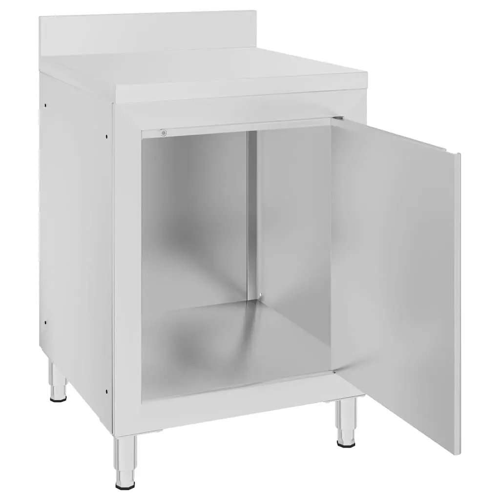 Commercial Kitchen Cabinet Stainless Steel 2 Piece Adjustable Feet Backsplash Water Pipe Hole