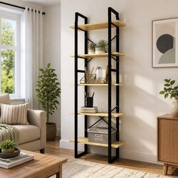 Compact 5-Tier Bookcase with Industrial Design