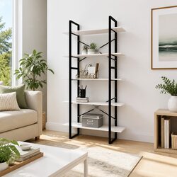 Compact 5-Tier White Bookcase for Organized Spaces