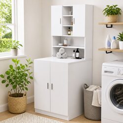 Storage with White Washing Machine Cabinet