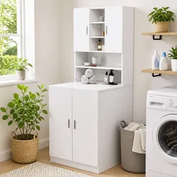 Efficient Storage with White Washing Machine Cabinet