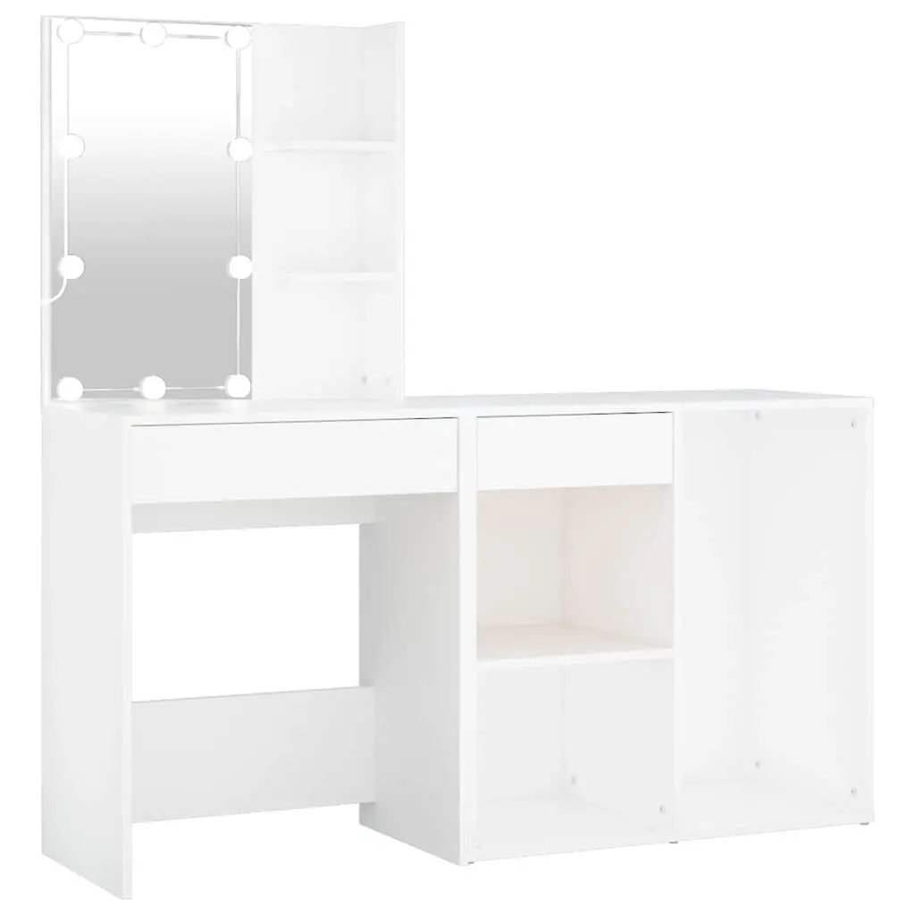 LED Dressing Table White Engineered Wood USB Powered Mirror with Storage