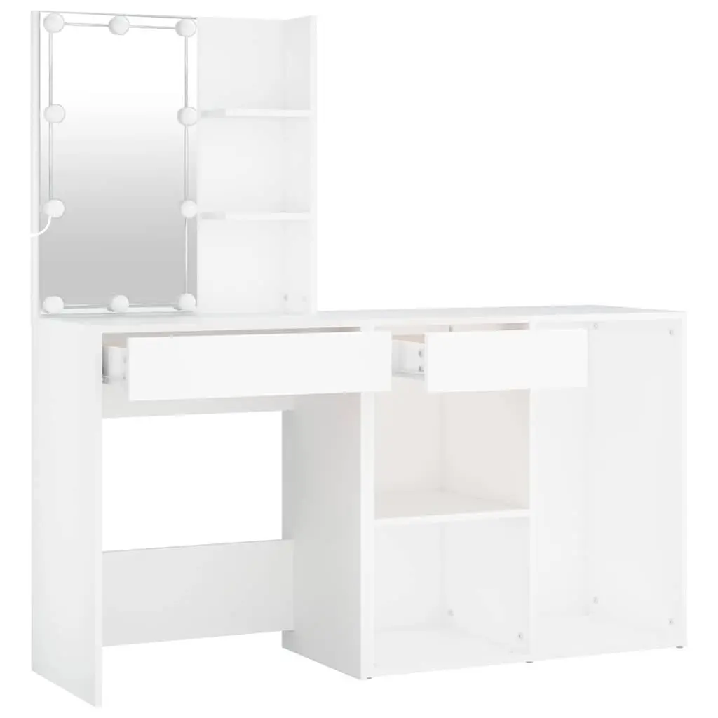 LED Dressing Table White Engineered Wood USB Powered Mirror with Storage