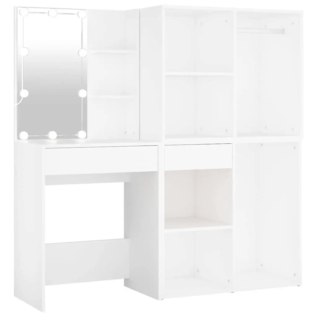 LED Dressing Table White with 2 Storage Cabinets and Adjustable Light Modes