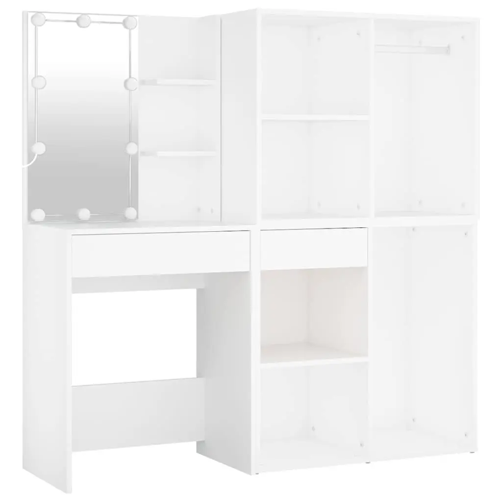 LED Dressing Table White with 2 Storage Cabinets and Adjustable Light Modes