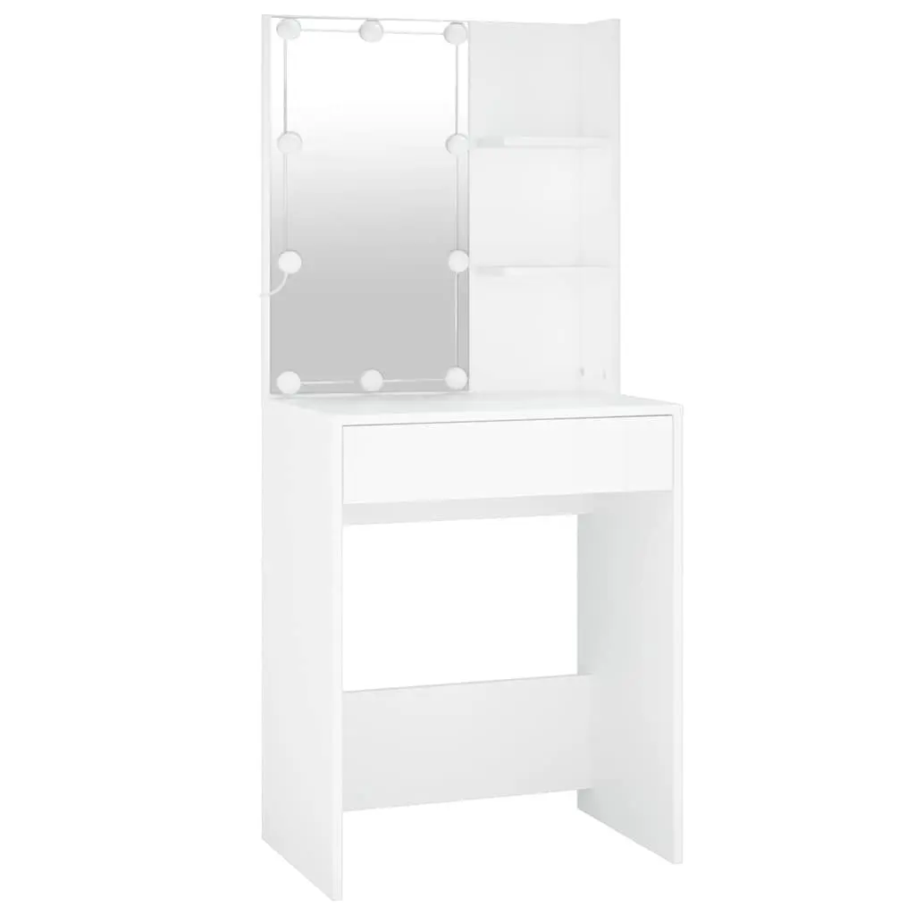 LED Dressing Table White with 2 Storage Cabinets and Adjustable Light Modes