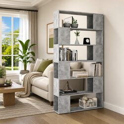 Book Cabinet Room Divider Grey Storage Shelving Unit Bookcase Organiser