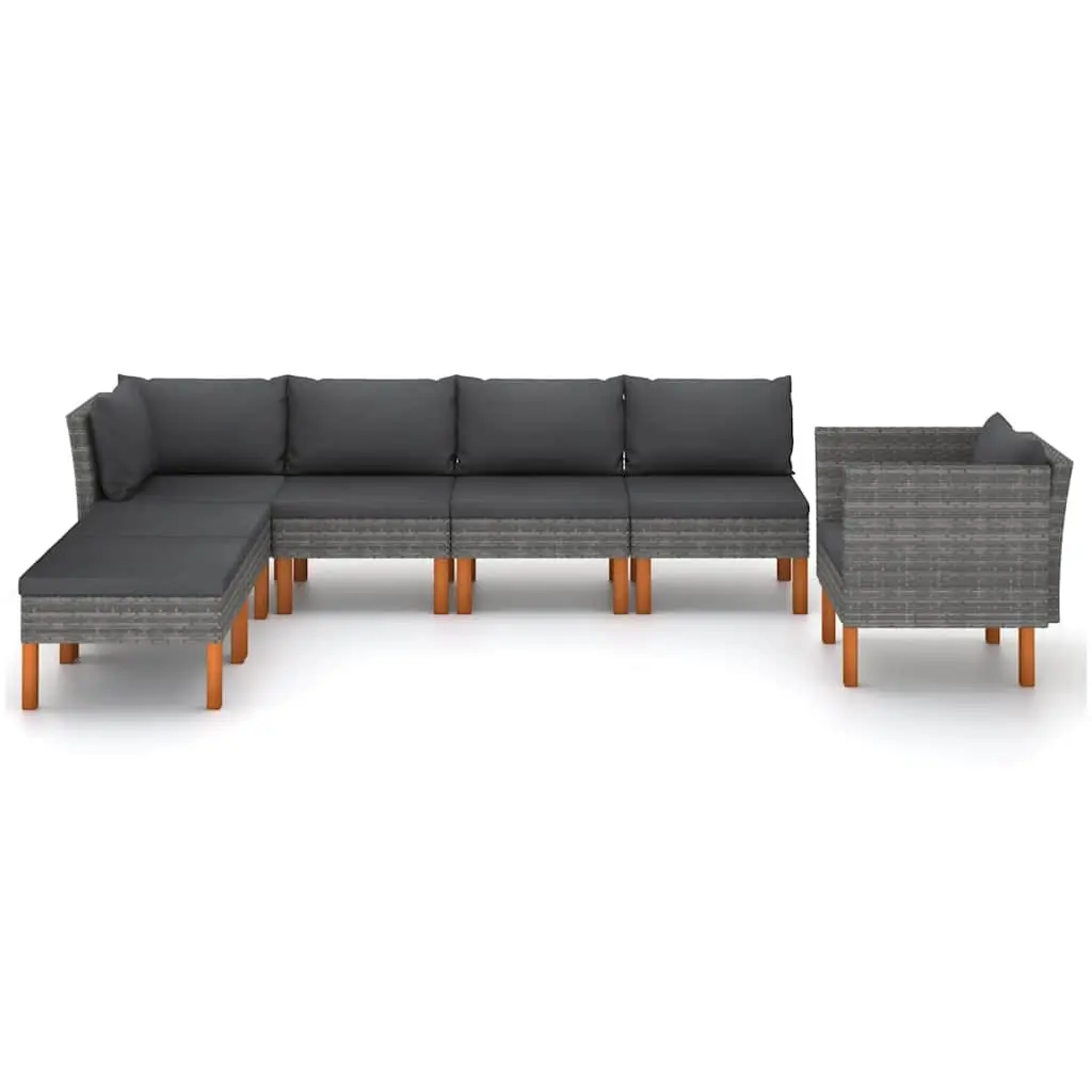 Garden Lounge Set 7 Piece Outdoor Sofa Grey Rattan Steel Eucalyptus Wood