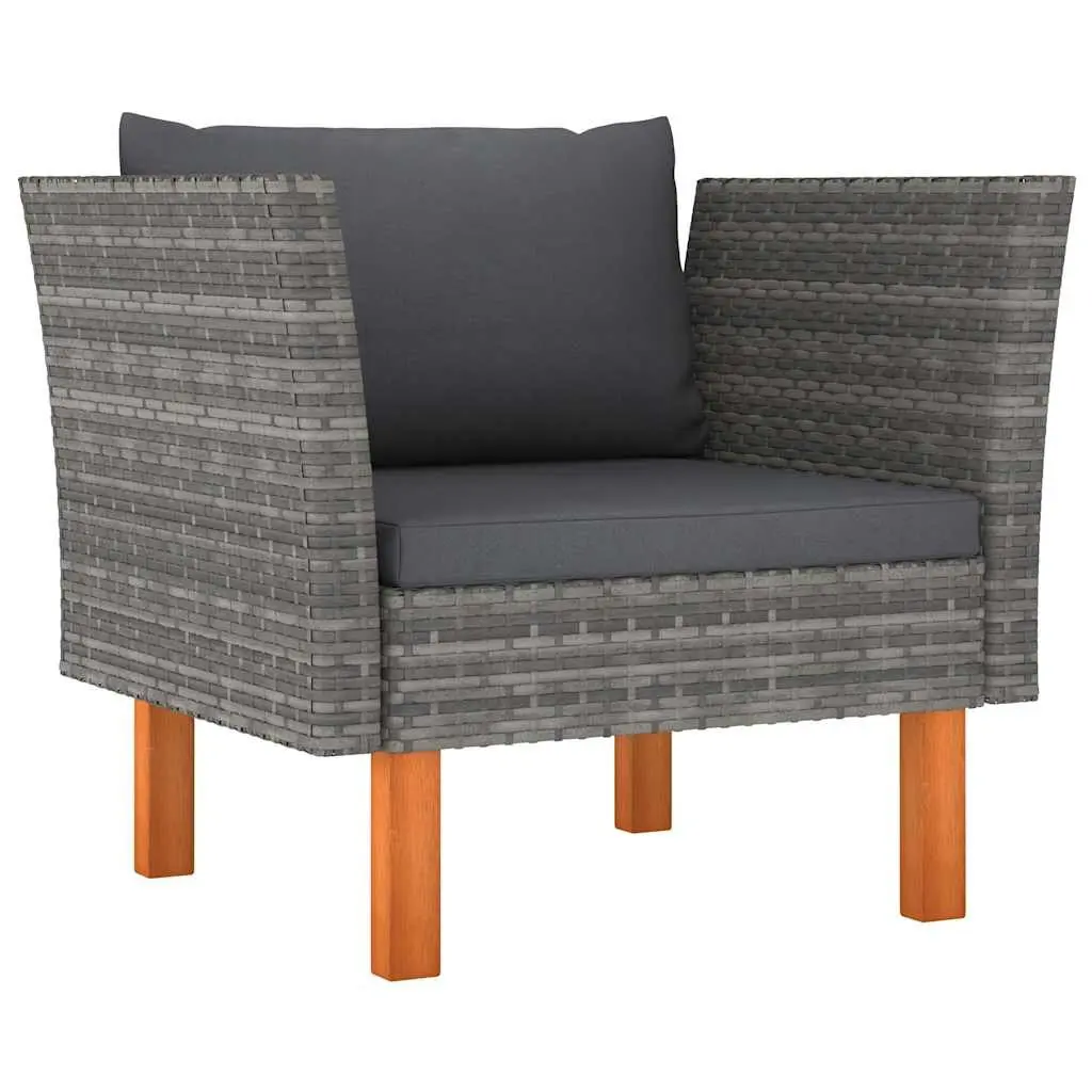 Garden Lounge Set 7 Piece Outdoor Sofa Grey Rattan Steel Eucalyptus Wood