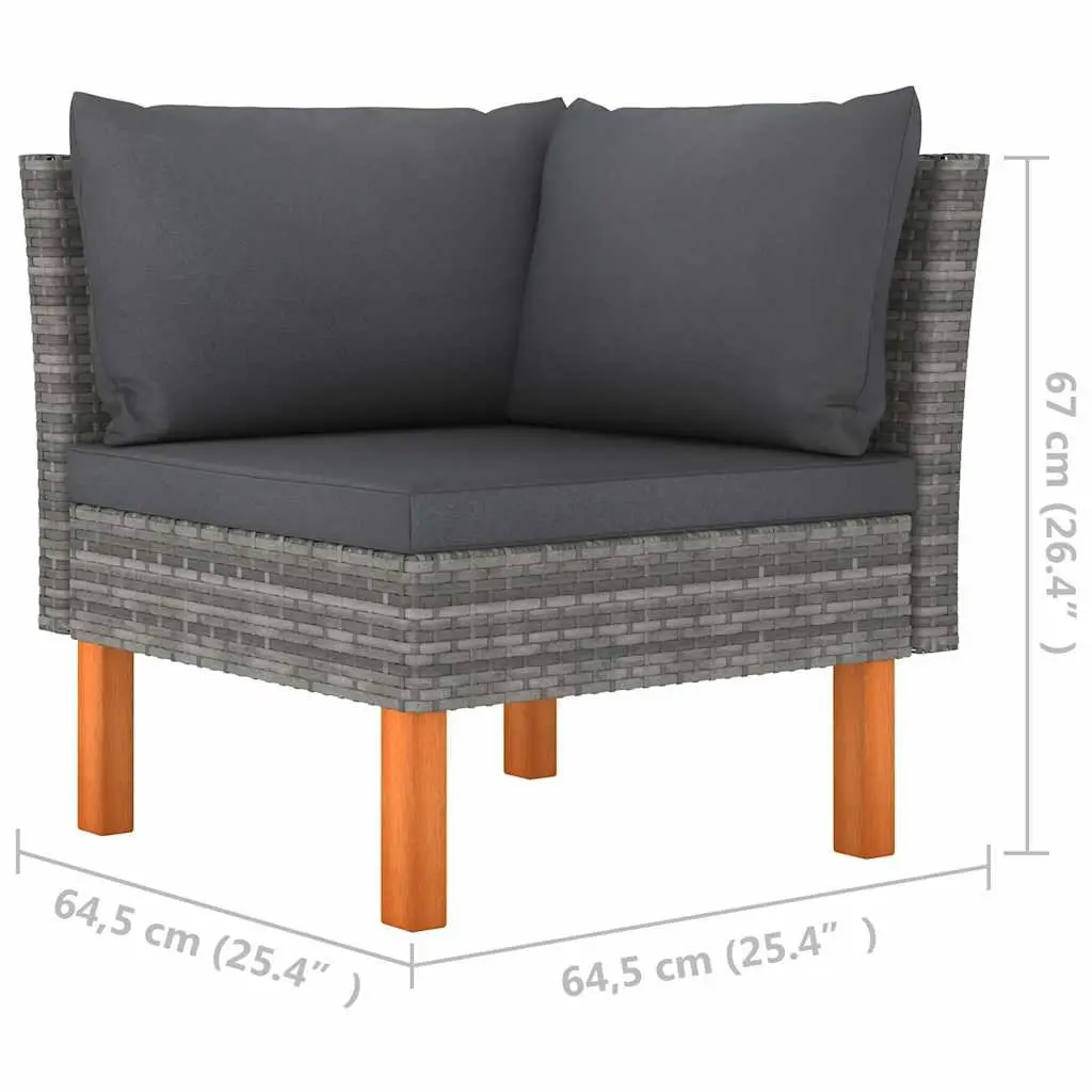 Garden Lounge Set 7 Piece Outdoor Sofa Grey Rattan Steel Eucalyptus Wood