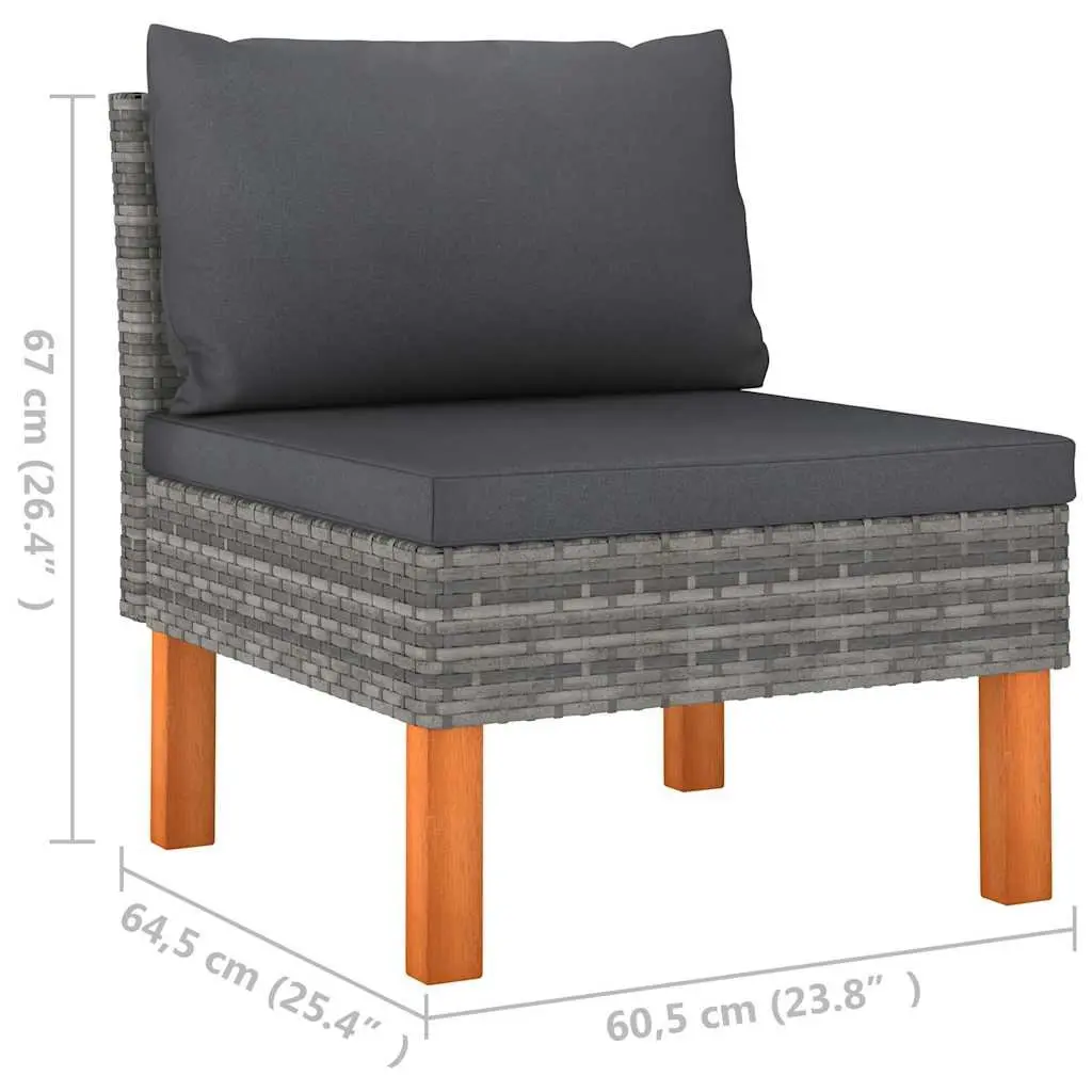 Garden Lounge Set 7 Piece Outdoor Sofa Grey Rattan Steel Eucalyptus Wood
