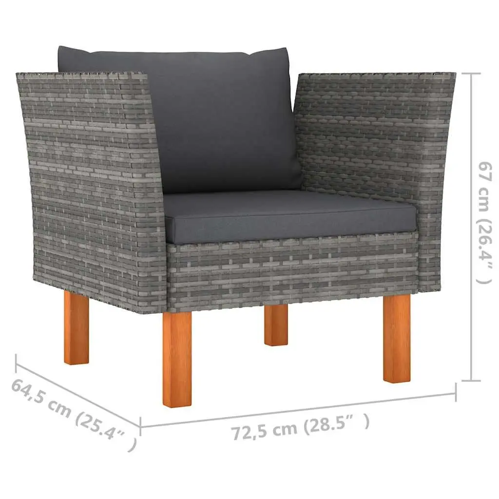 Garden Lounge Set 7 Piece Outdoor Sofa Grey Rattan Steel Eucalyptus Wood