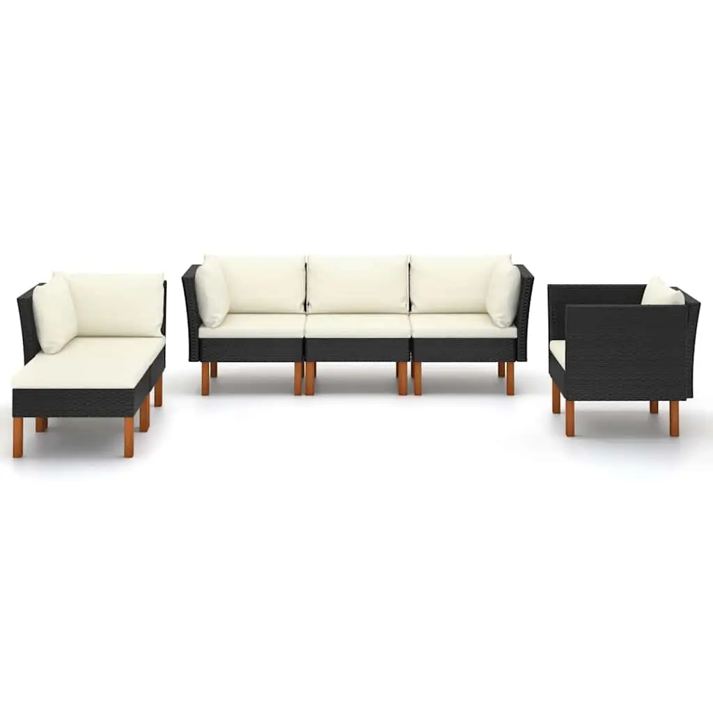 Garden Lounge Set 6 Piece Outdoor Furniture Black PE Rattan Eucalyptus Wood