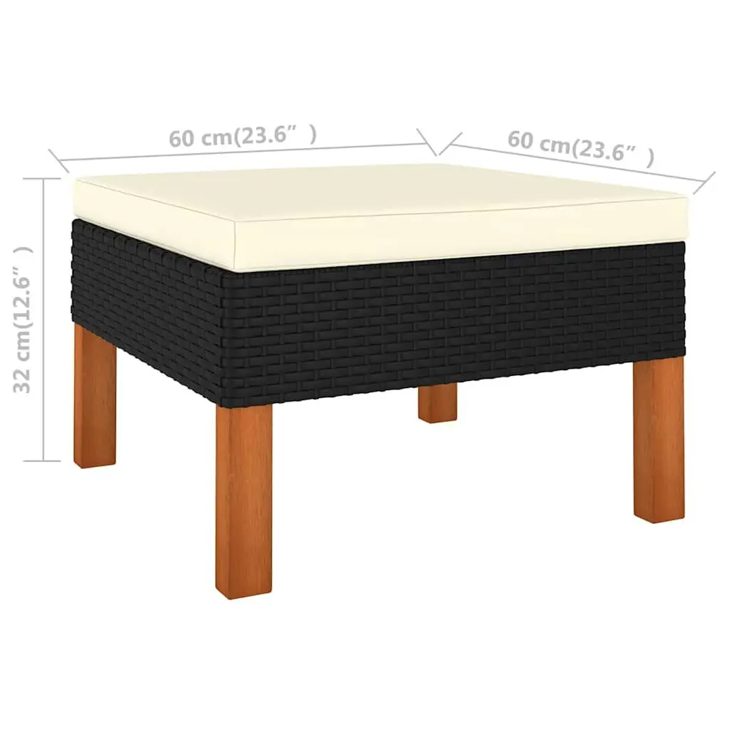 Garden Lounge Set 6 Piece Outdoor Furniture Black PE Rattan Eucalyptus Wood