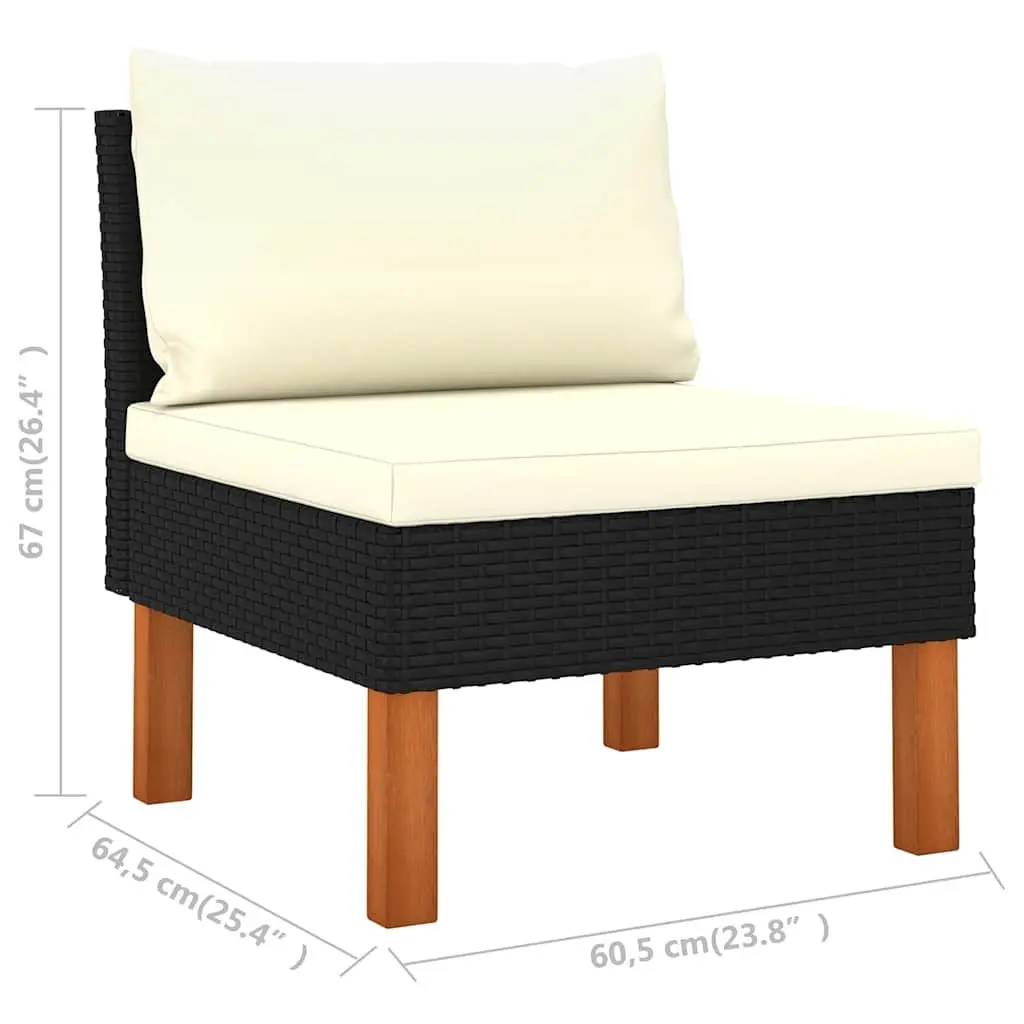 Garden Lounge Set 8 Piece Outdoor Sofa Black Poly Rattan Eucalyptus Wood Patio