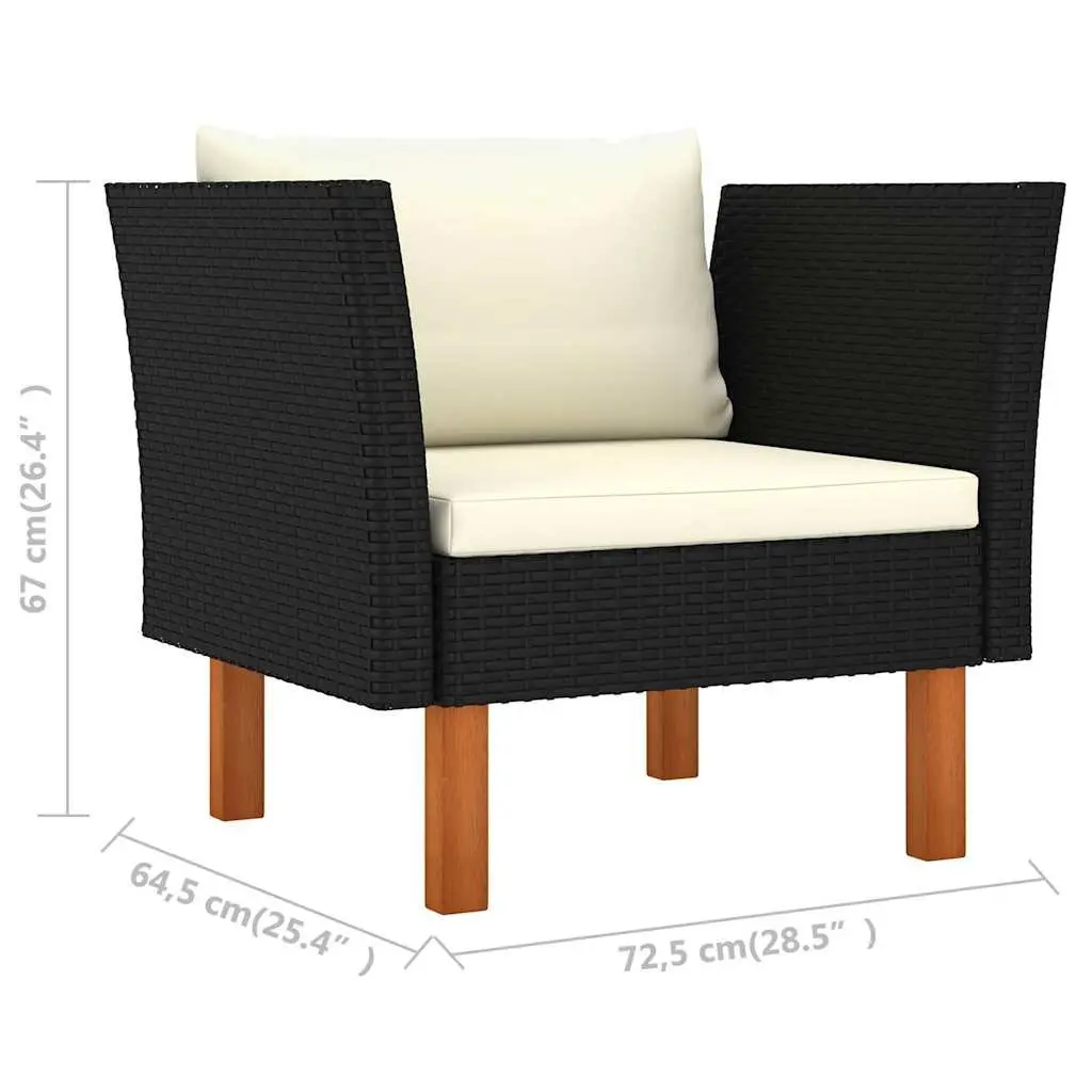Garden Lounge Set 8 Piece Outdoor Sofa Black Poly Rattan Eucalyptus Wood Patio