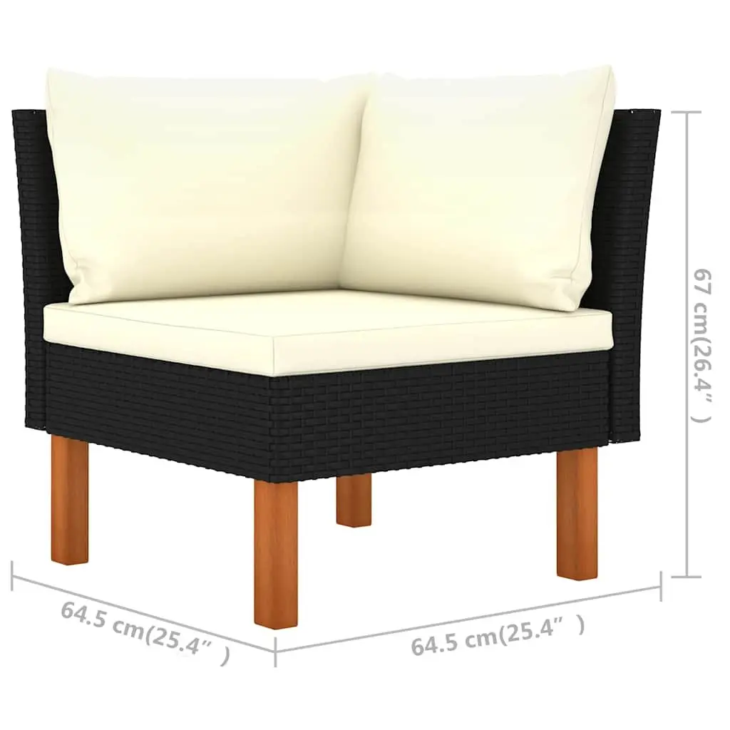 9 Piece Garden Lounge Set Black PE Rattan Steel Frame Eucalyptus Wood