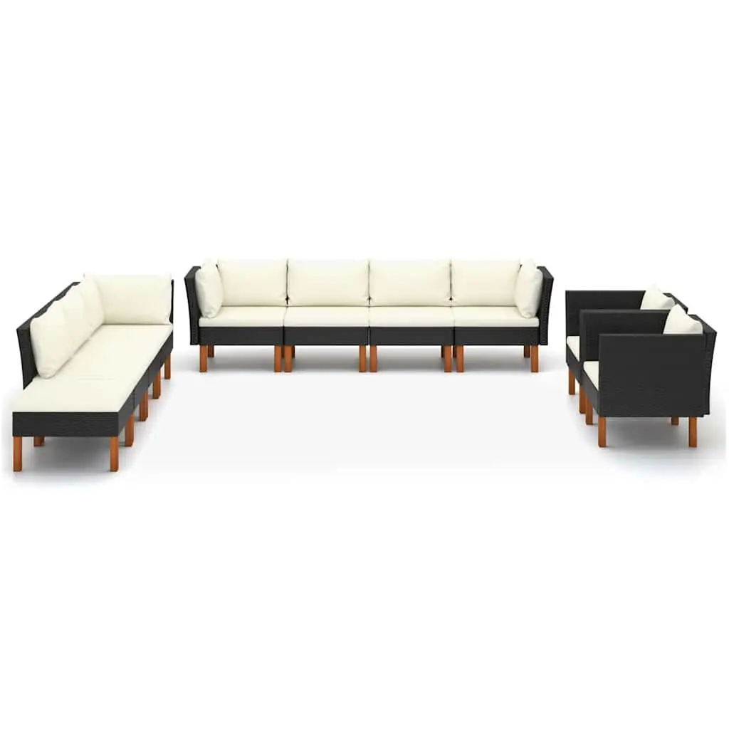 Garden Lounge Set Black 10 Piece Outdoor Furniture PE Rattan Eucalyptus Wood