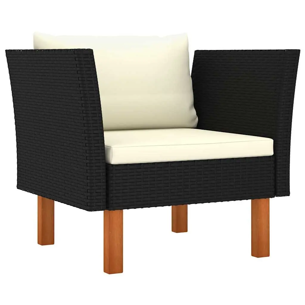 Garden Lounge Set Black 10 Piece Outdoor Furniture PE Rattan Eucalyptus Wood