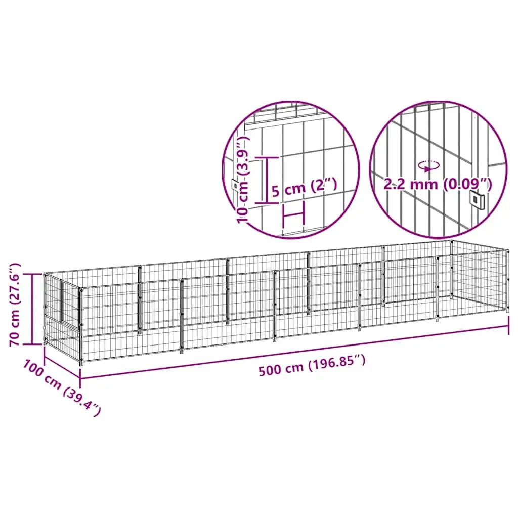 Dog Kennel Silver 5m² Outdoor Steel Wire Mesh Enclosure Exercise Playpen