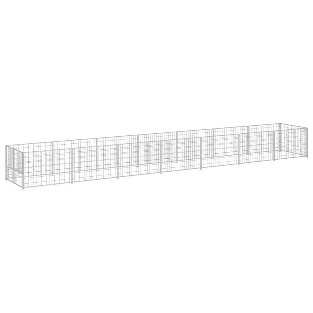 Dog Kennel Run Silver 7 m² Steel Wire Mesh Outdoor Pet Enclosure Exercise Play Pen