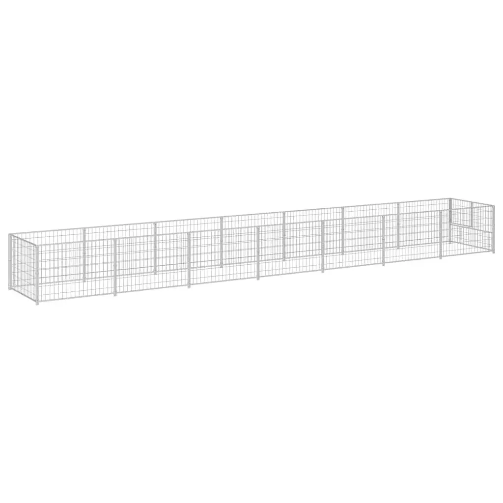 Dog Kennel Run Silver 7 m² Steel Wire Mesh Outdoor Pet Enclosure Exercise Play Pen