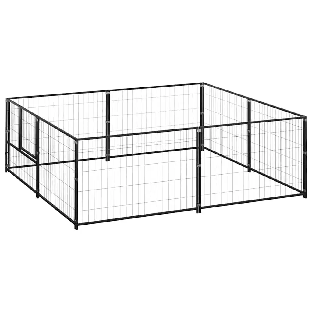 Dog Kennel Black 4m² Steel Wire Mesh Enclosure