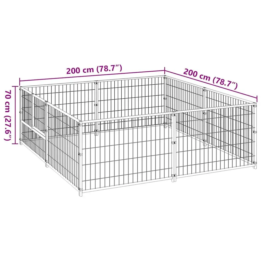 Dog Kennel Black 4m² Steel Wire Mesh Enclosure