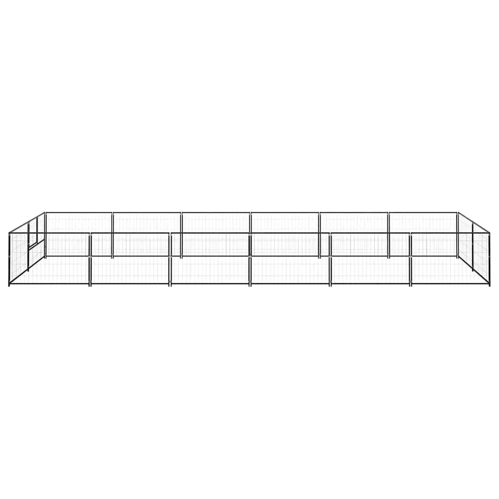 Dog Kennel Black 12m² Steel Outdoor Pet Enclosure Run Play Pen Secure