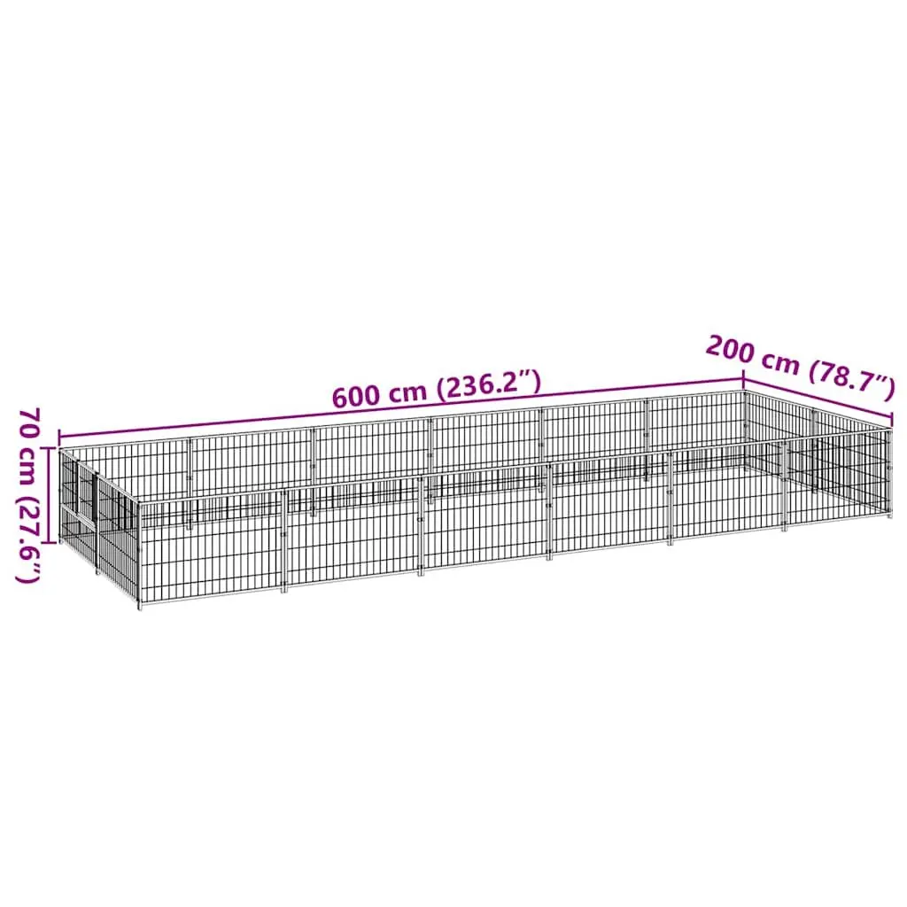 Dog Kennel Black 12m² Steel Outdoor Pet Enclosure Run Play Pen Secure