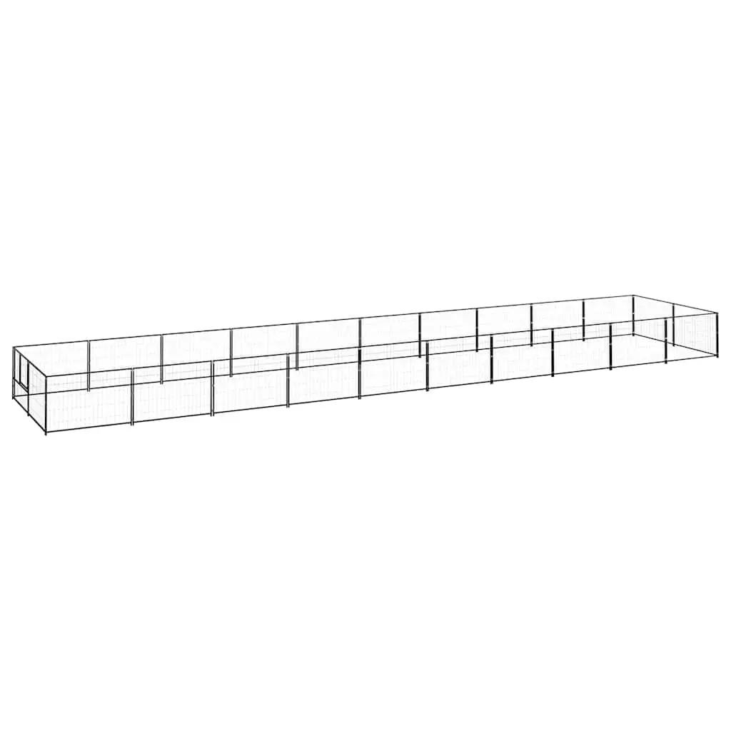 Dog Kennel Black 20 m² Steel Wire Mesh Outdoor Enclosure with Lockable Door