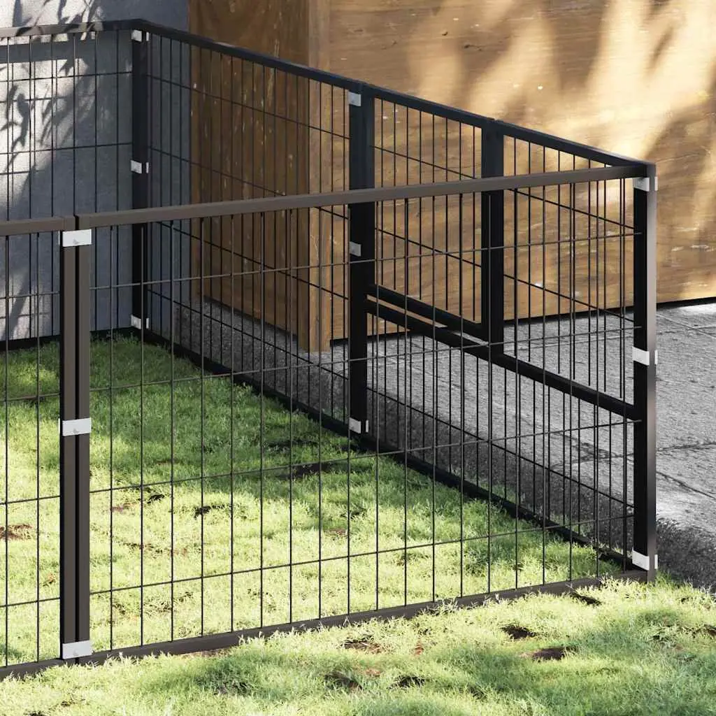 Dog Kennel Black 20 m² Steel Wire Mesh Outdoor Enclosure with Lockable Door