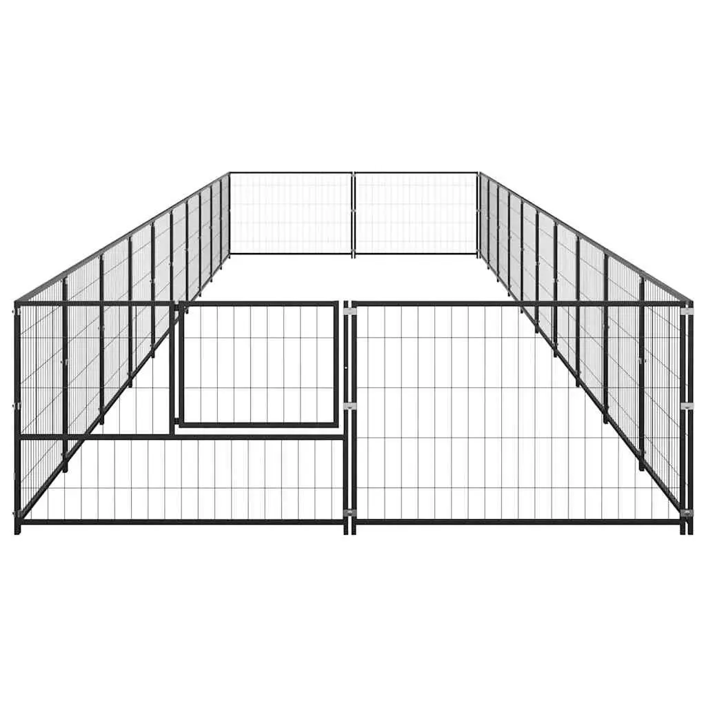Dog Kennel Black 20 m² Steel Wire Mesh Outdoor Enclosure with Lockable Door