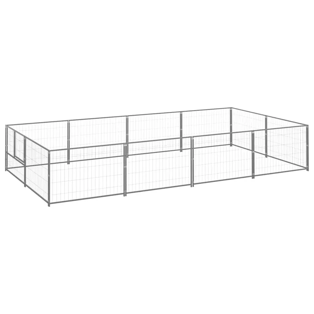 Dog Kennel Silver 8 m² Steel Wire Mesh Outdoor Enclosure Lockable Door