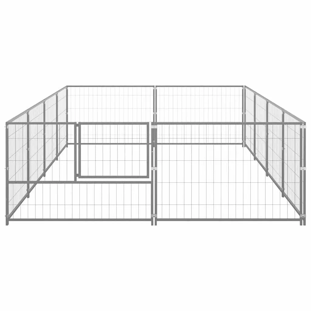Dog Kennel Silver 8 m² Steel Wire Mesh Outdoor Enclosure Lockable Door