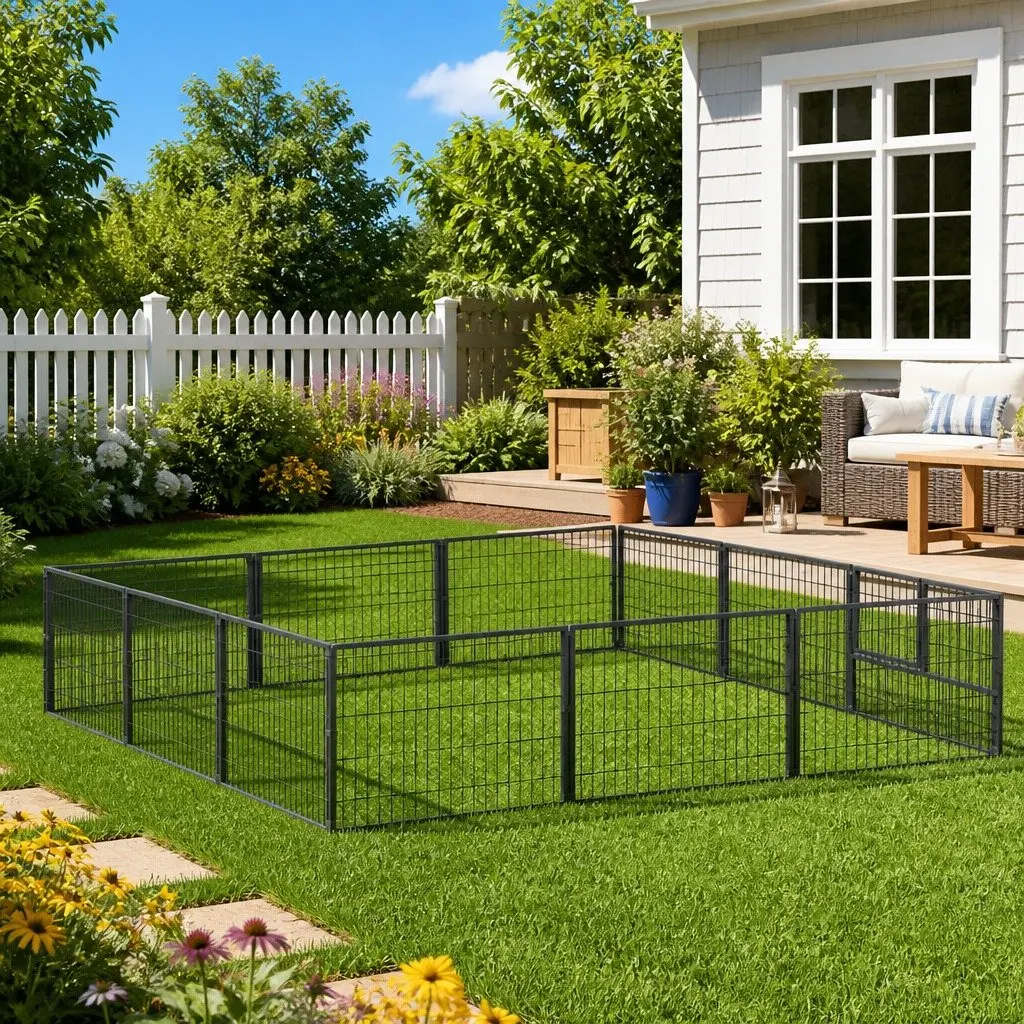 Dog Kennel Silver 9 m² Outdoor Pet Enclosure Steel Wire Mesh Run Play Area