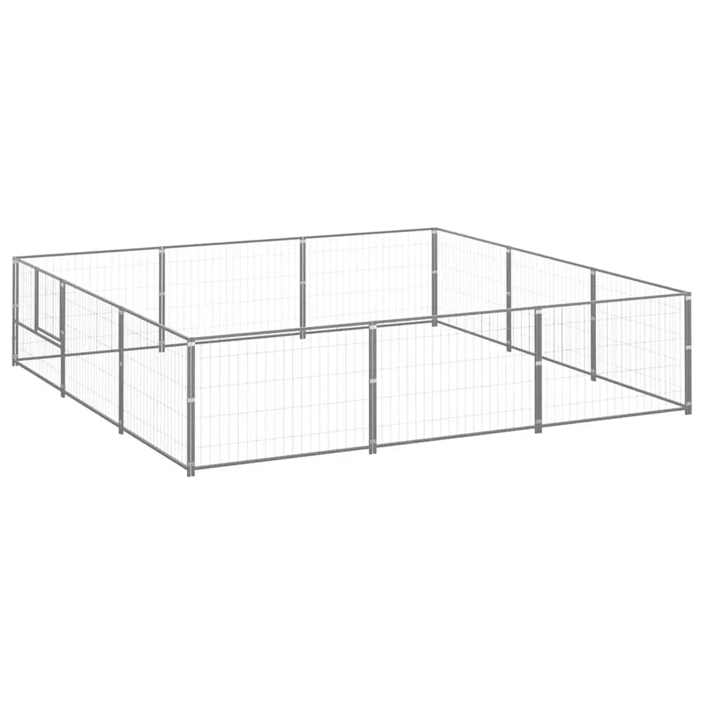 Dog Kennel Silver 9 m² Outdoor Pet Enclosure Steel Wire Mesh Run Play Area