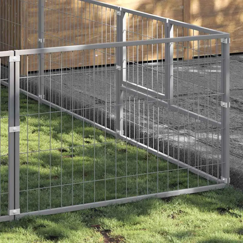 Dog Kennel Silver 9 m² Outdoor Pet Enclosure Steel Wire Mesh Run Play Area