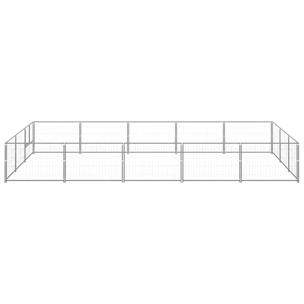 Dog Kennel Silver 15 m² Steel Wire Mesh Outdoor Pet Enclosure Run Cage