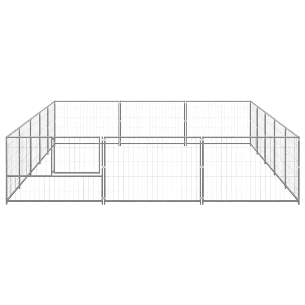 Dog Kennel Silver 15 m² Steel Wire Mesh Outdoor Pet Enclosure Run Cage