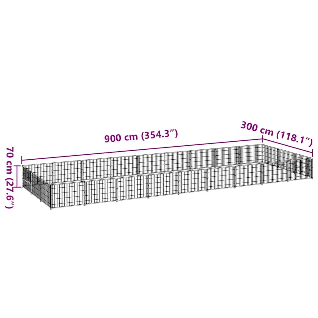 Dog Kennel Silver 27 m² Steel Wire Mesh Outdoor Play Enclosure Exercise Cage