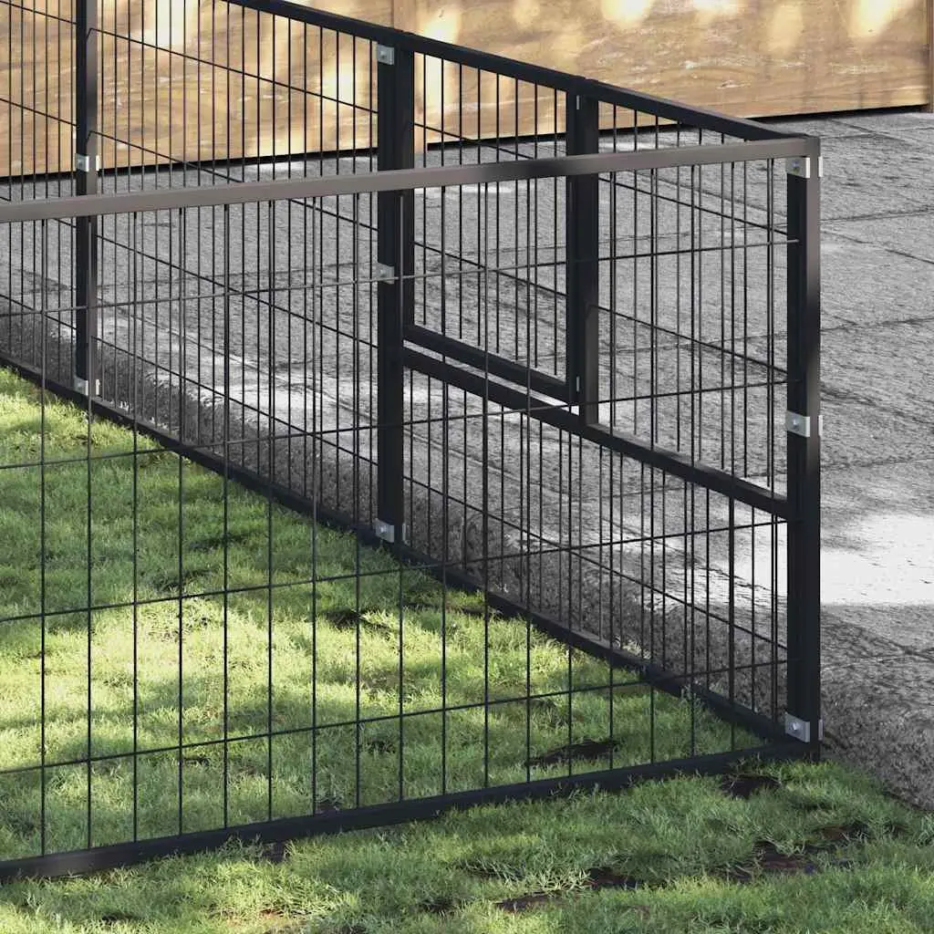 Dog Kennel Black 16 m² Outdoor Steel Wire Mesh Enclosure Exercise Space