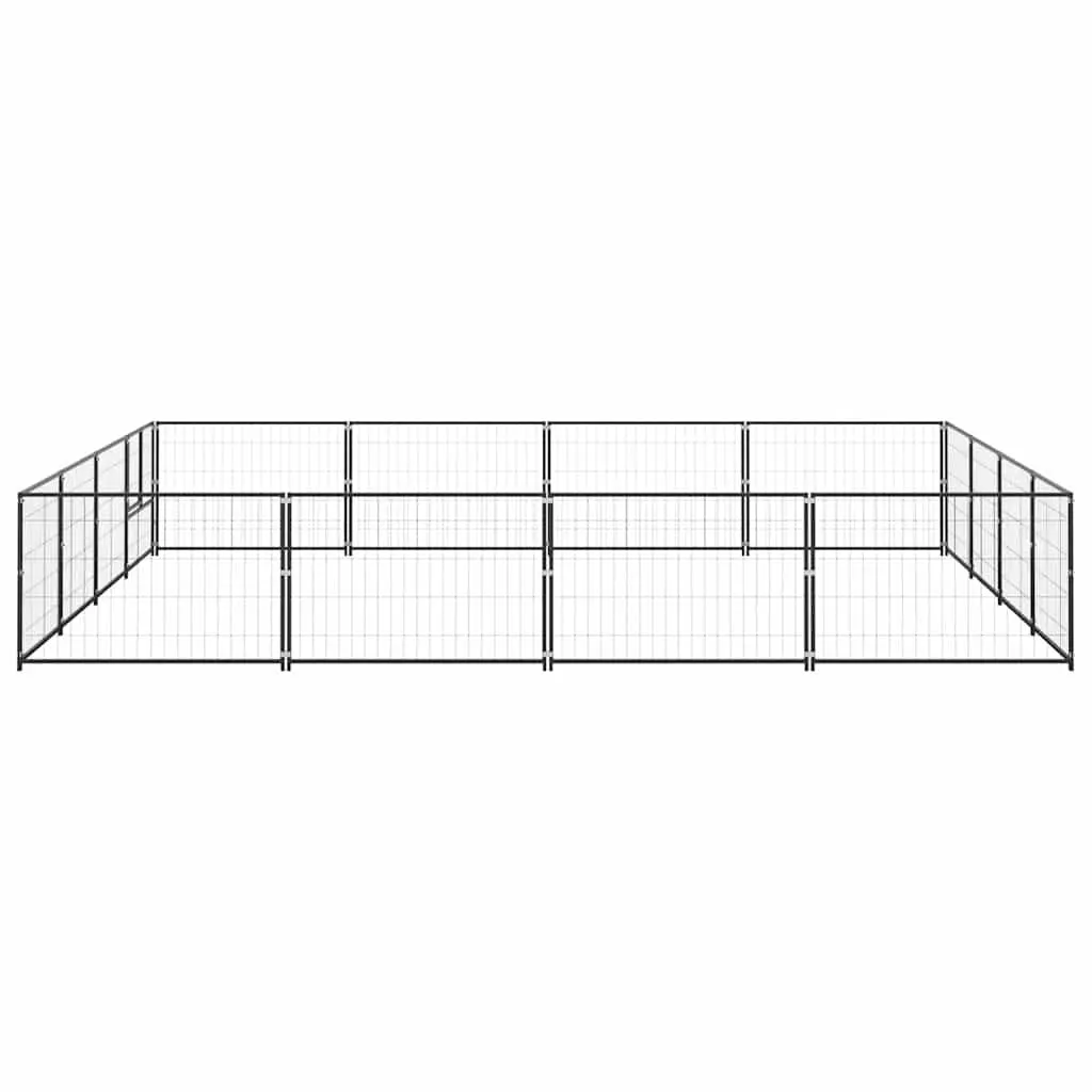 Dog Kennel Black 16 m² Outdoor Steel Wire Mesh Enclosure Exercise Space