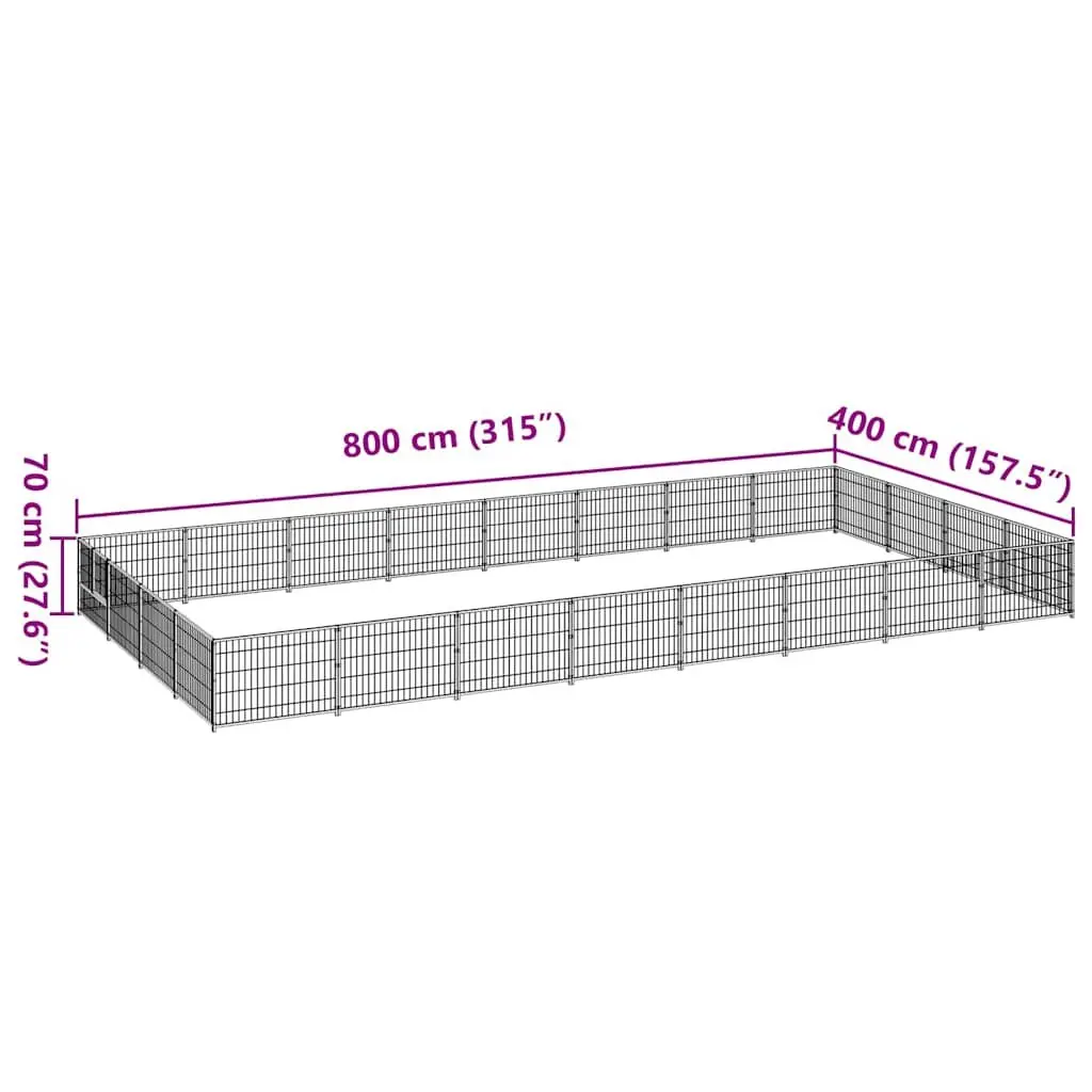Dog Kennel Black Large Outdoor Steel Cage Pet Enclosure Run Mesh Wire Door Latch
