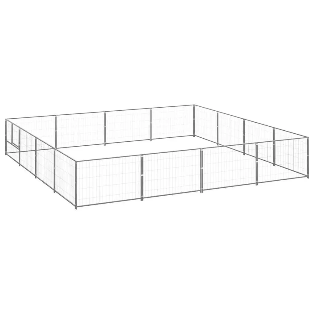 Dog Kennel Silver 16 m² Outdoor Steel Wire Mesh Enclosure Exercise Run