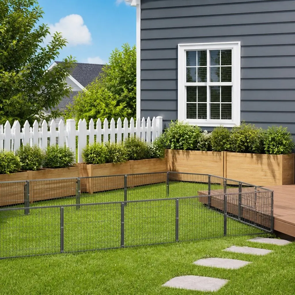 Dog Kennel Silver Large Steel Wire Mesh Outdoor Play Pen Cage