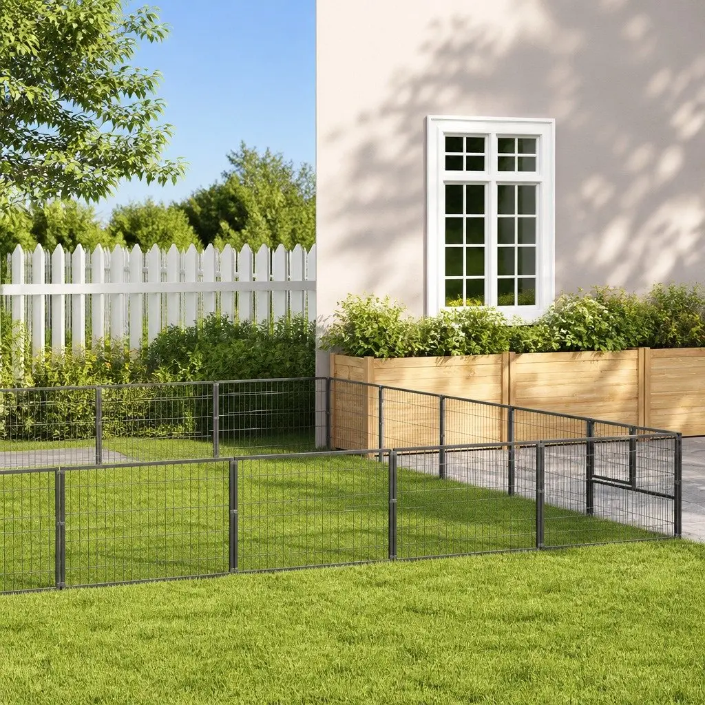 Dog Kennel Silver 25 m² Steel Wire Mesh Outdoor Cage Enclosure Run Pen