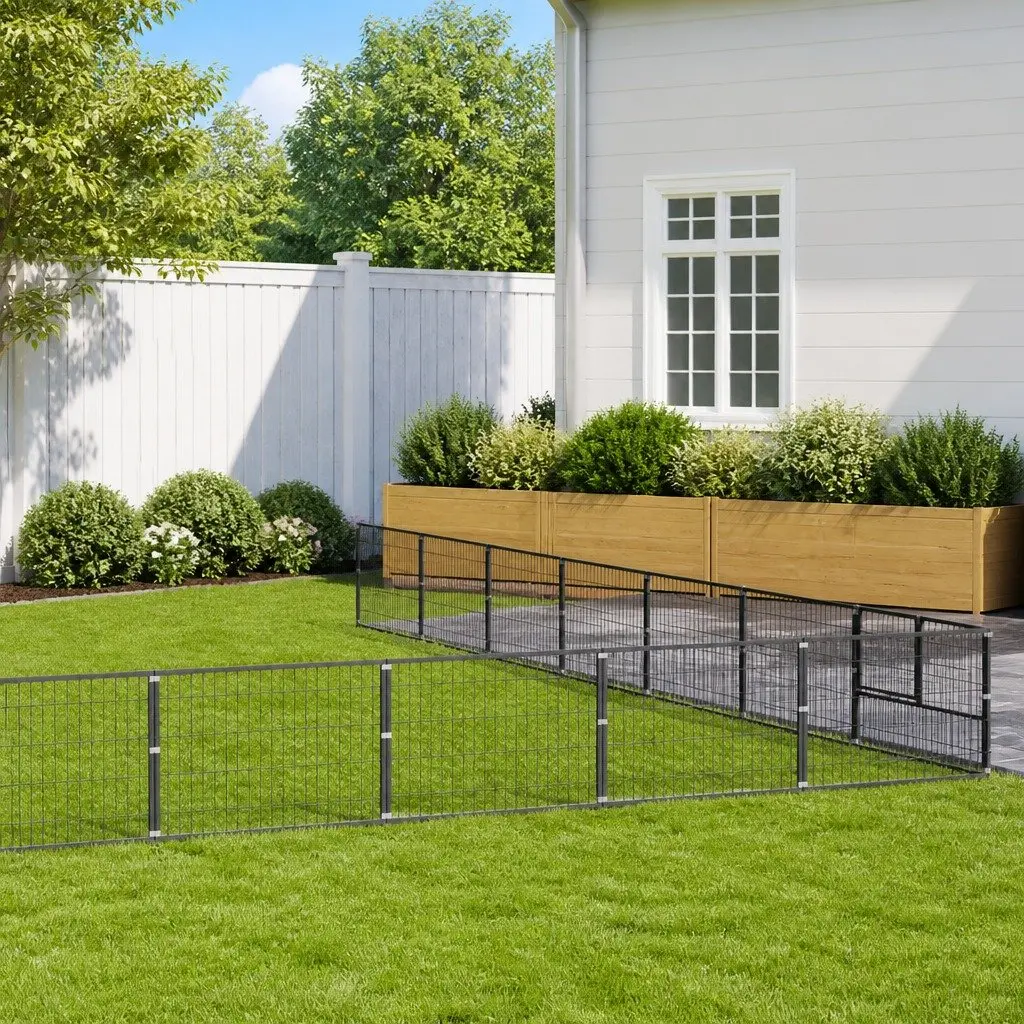 Dog Kennel Silver Large Steel Wire Mesh Outdoor Exercise Cage Enclosure Play Pen